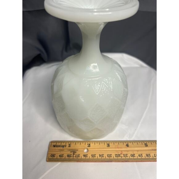 Vintage White Milk Glass Pedestal Goblet Textured Diamond Pattern - Picture 6 of 6